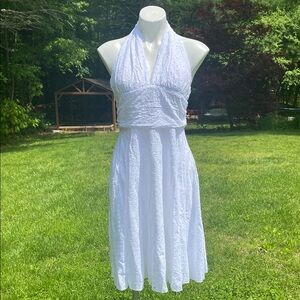 Karlie Marilyn inspired white eyelet lace halter dress with liner size L